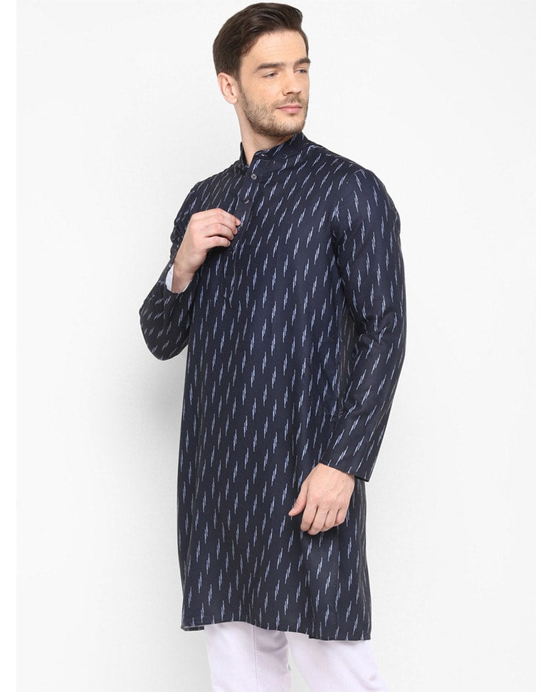 Blue Blended Printed Regular Kurta