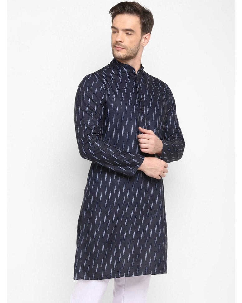 Blue Blended Printed Regular Kurta