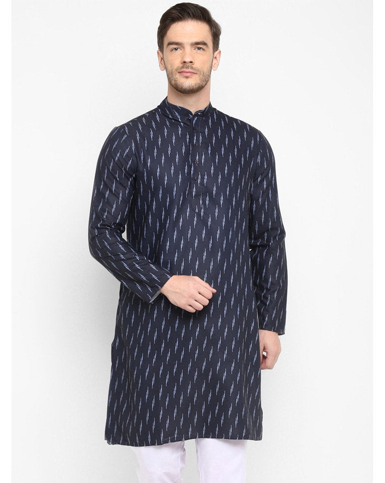 Blue Blended Printed Regular Kurta