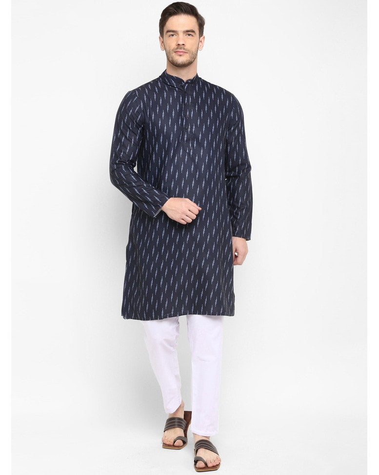 Blue Blended Printed Regular Kurta