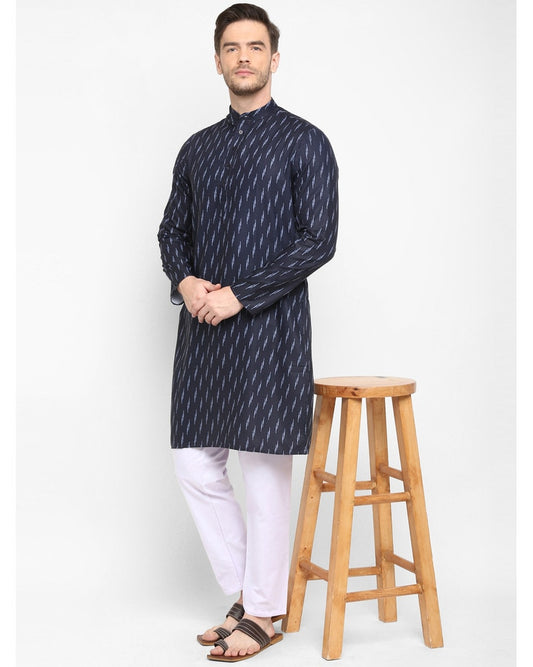 Blue Blended Printed Regular Kurta