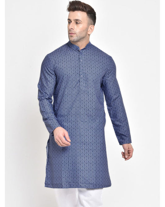 Blue Blended Printed Regular Kurta