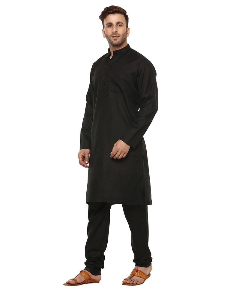 Black Blended Solid Kurta Pyjama Set