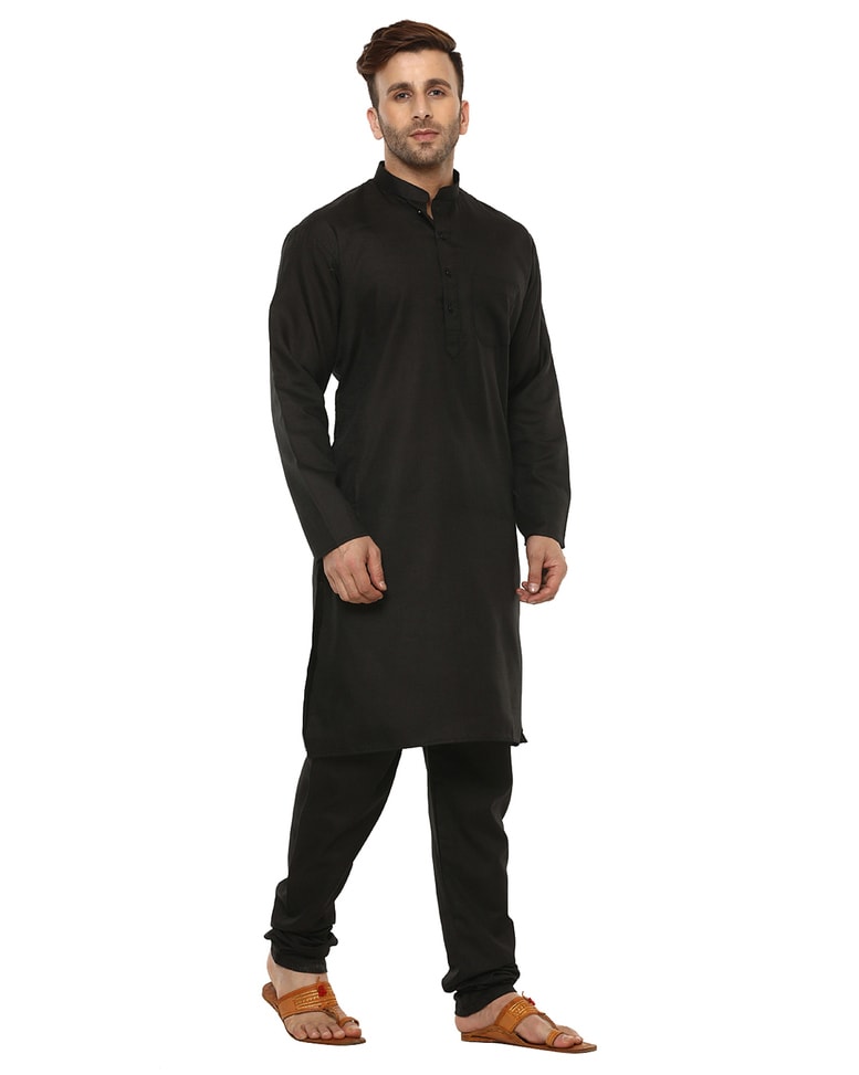 Black Blended Solid Kurta Pyjama Set