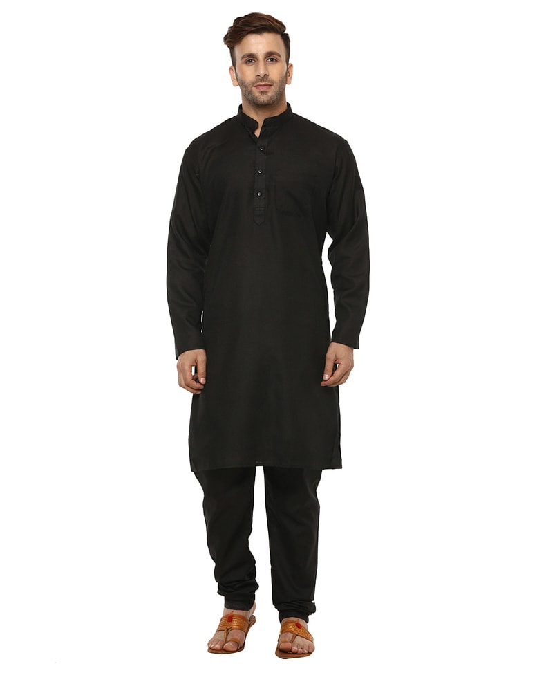 Black Blended Solid Kurta Pyjama Set