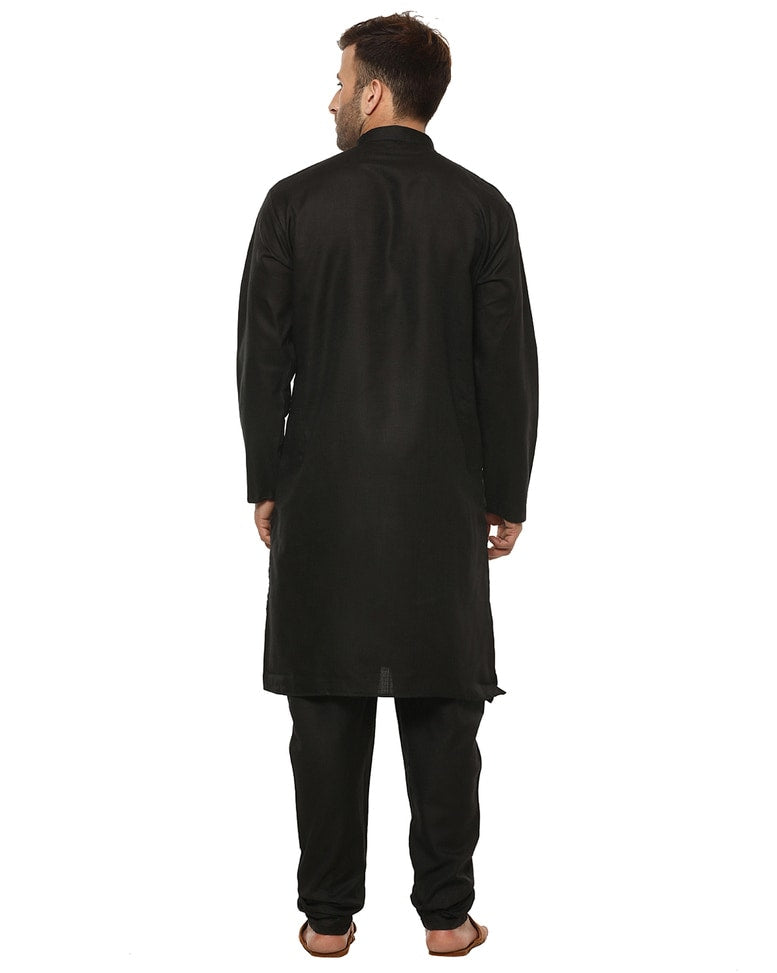 Black Blended Solid Kurta Pyjama Set