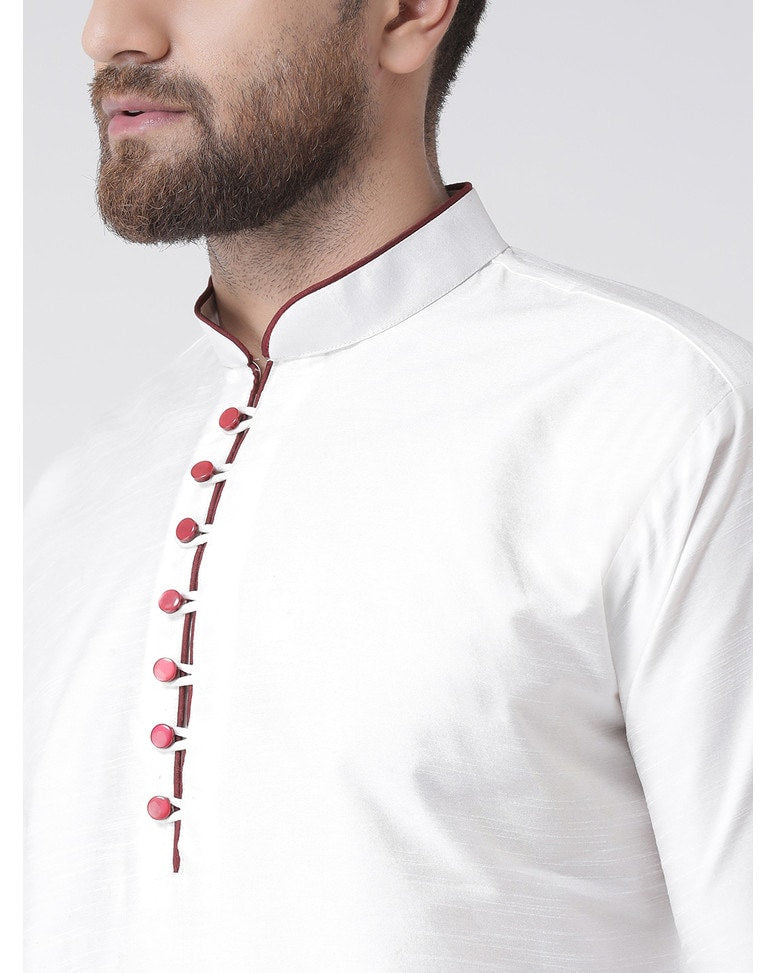 White Blended Solid Kurta Pyjama Set