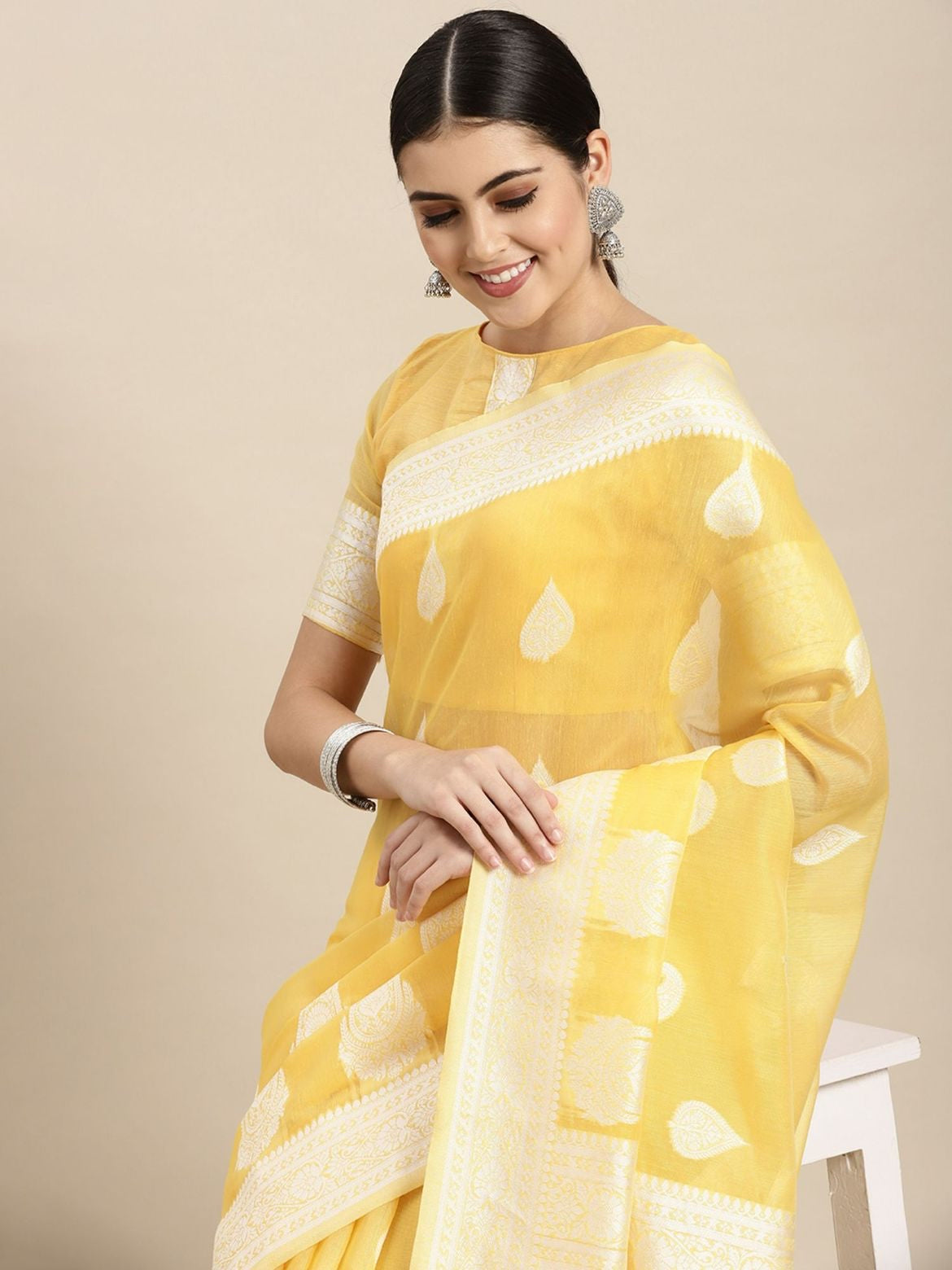 Yellow cotton Saree