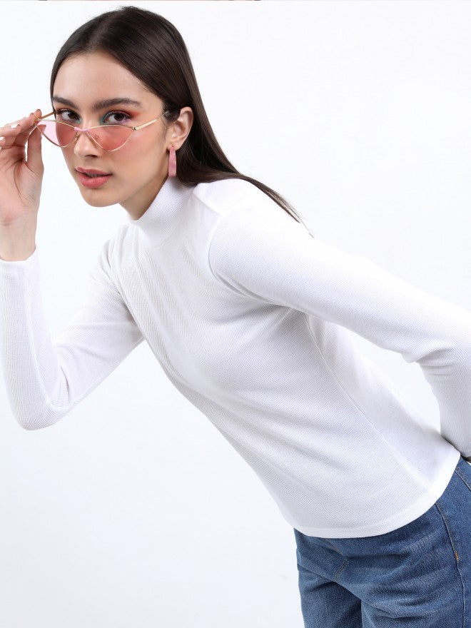 Women White Solid Regular Top