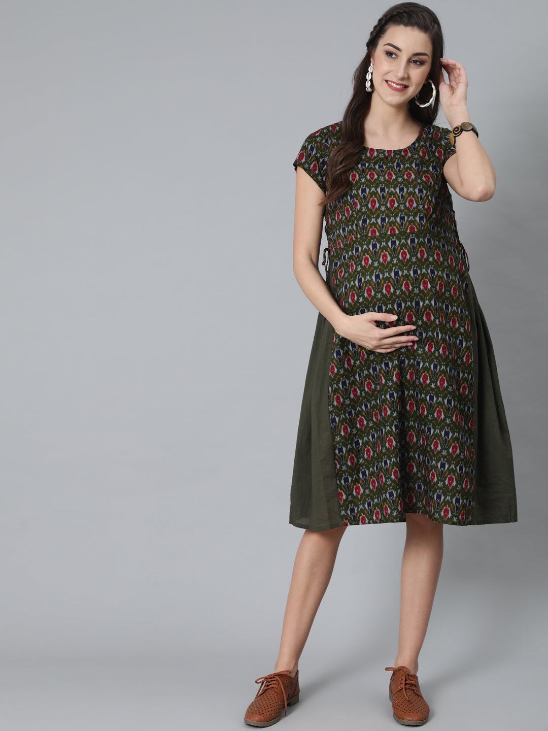 Olive Patola Print Maternity A-Line Dress