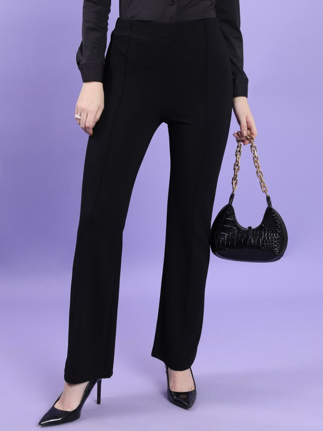 Women Black Solid Bootcut Casual Trousers