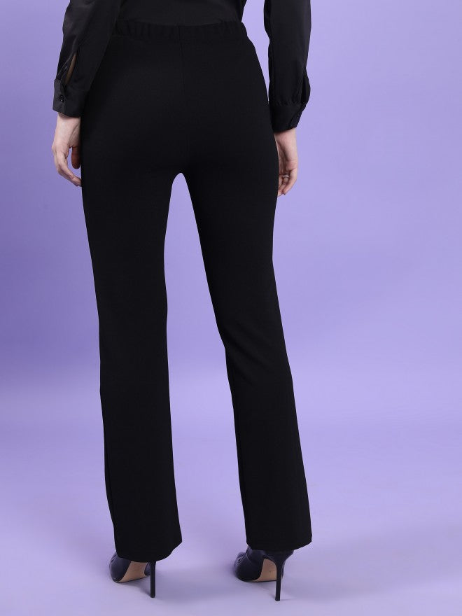 Women Black Solid Bootcut Casual Trousers