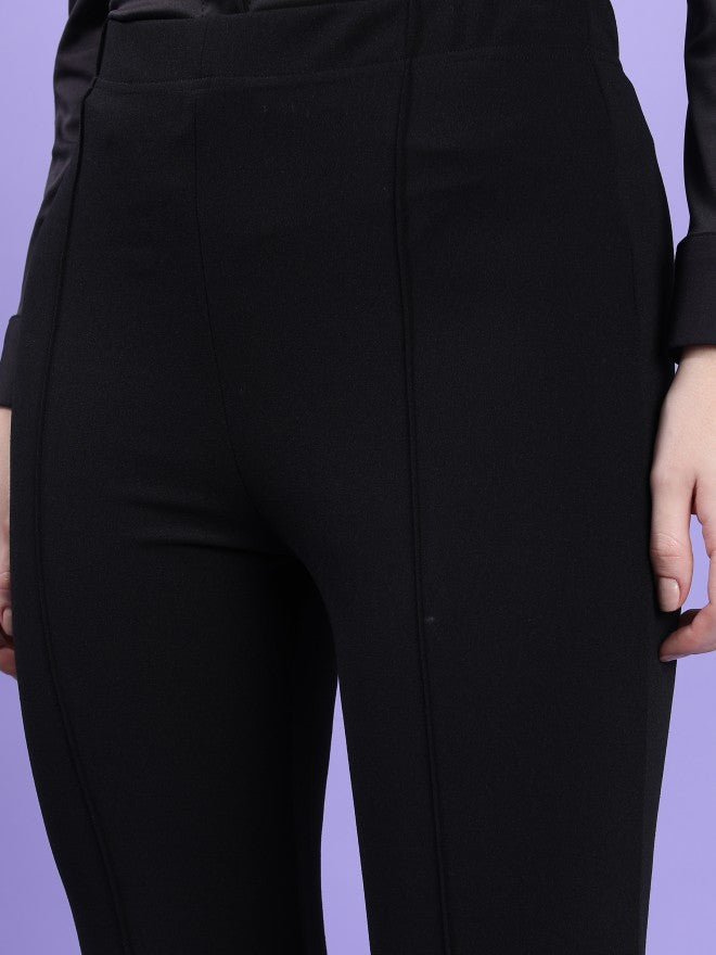 Women Black Solid Bootcut Casual Trousers