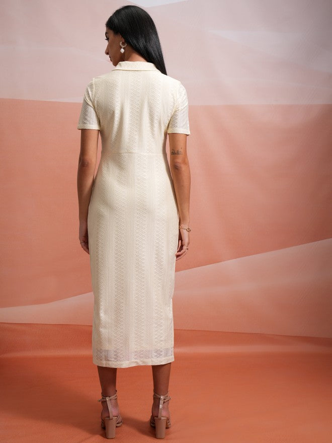 Women Off White Self Design Shirt Dress