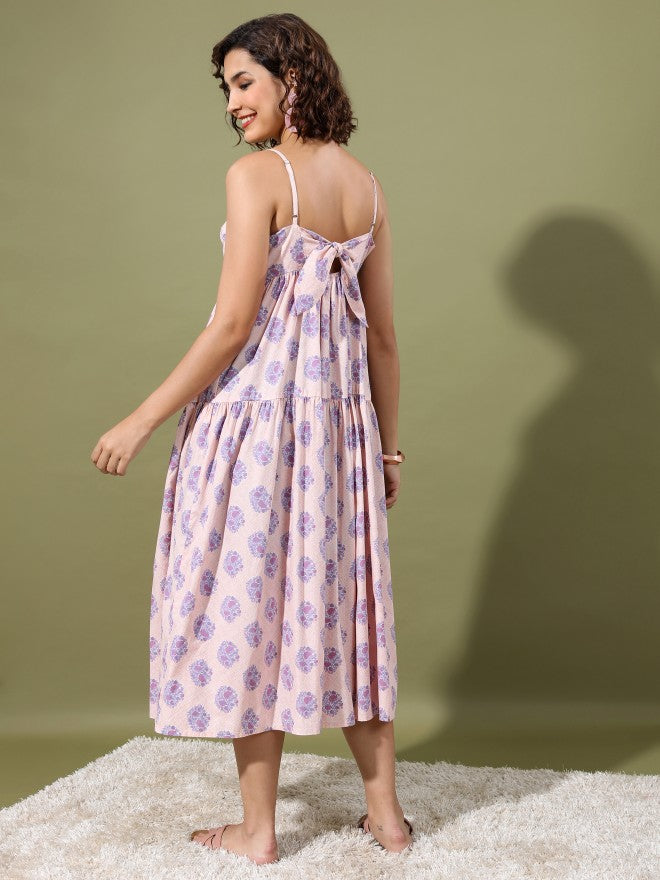 Women Peach Printed Maxi Dress