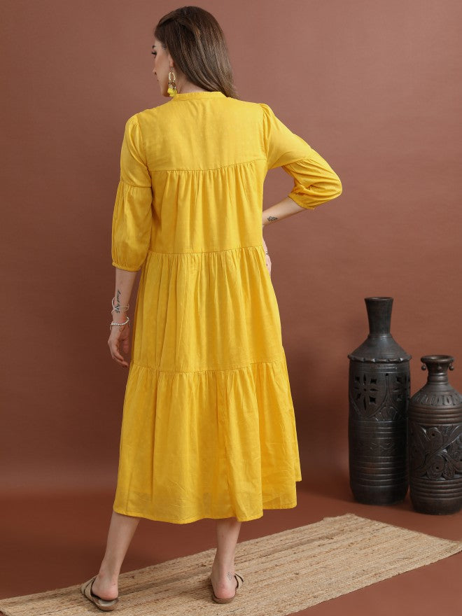 Women Yellow Solid A-Line Dress