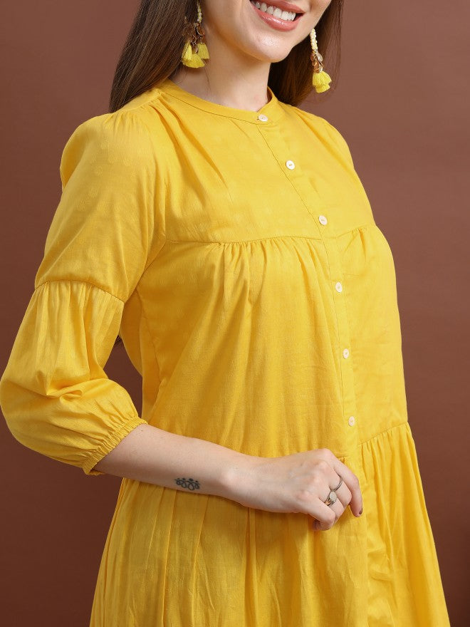 Women Yellow Solid A-Line Dress