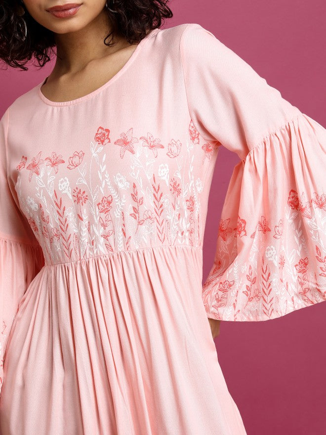 Women Pink Printed A-Line Dress