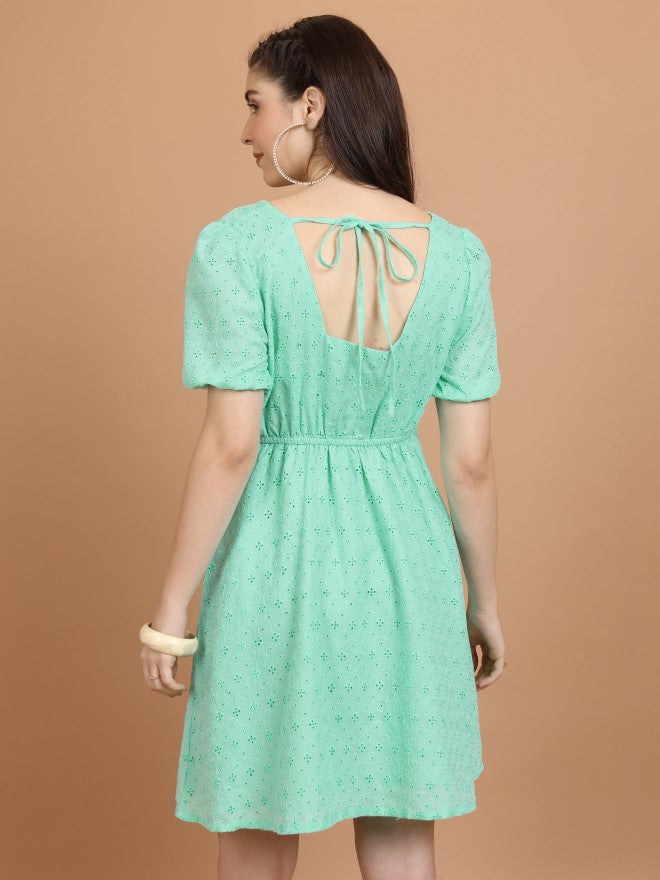 Women Green Embroidered A-Line Dress