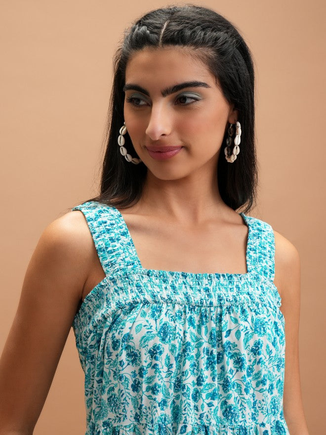 Women Turquoise Printed A-Line Dress