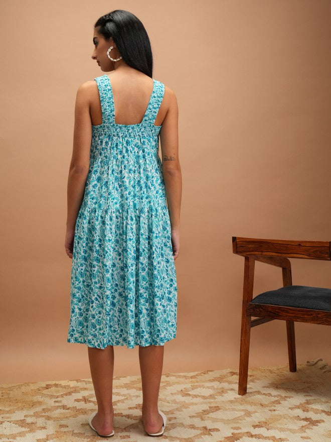 Women Turquoise Printed A-Line Dress