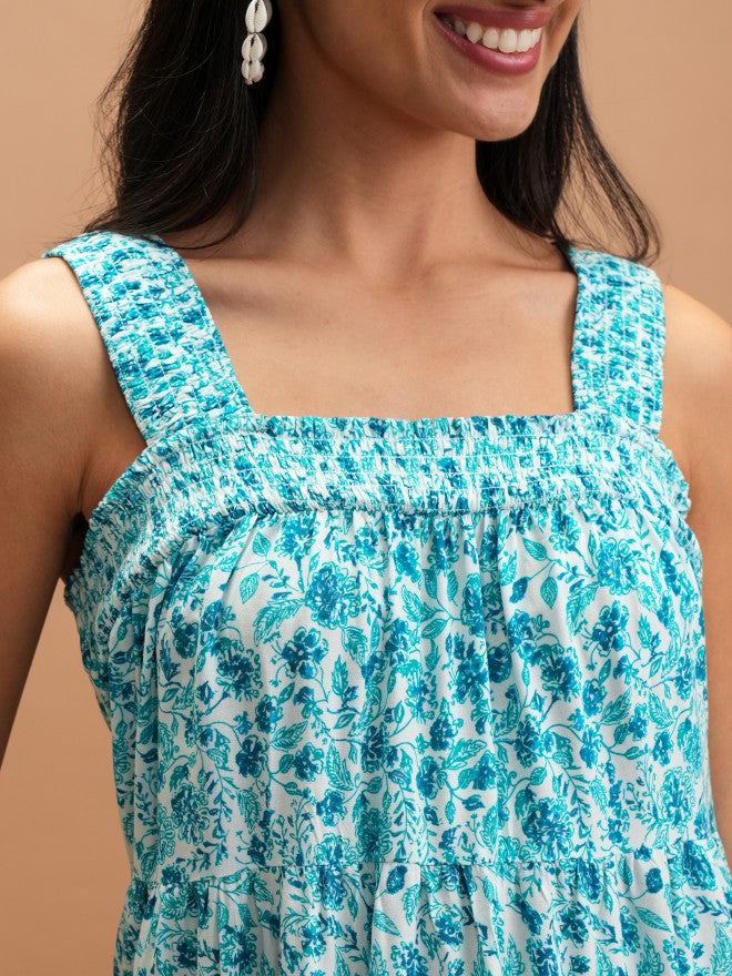 Women Turquoise Printed A-Line Dress