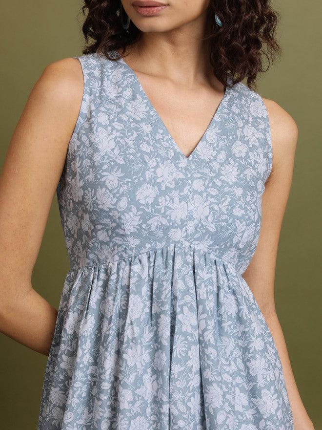 Women Blue Printed A-Line Dress