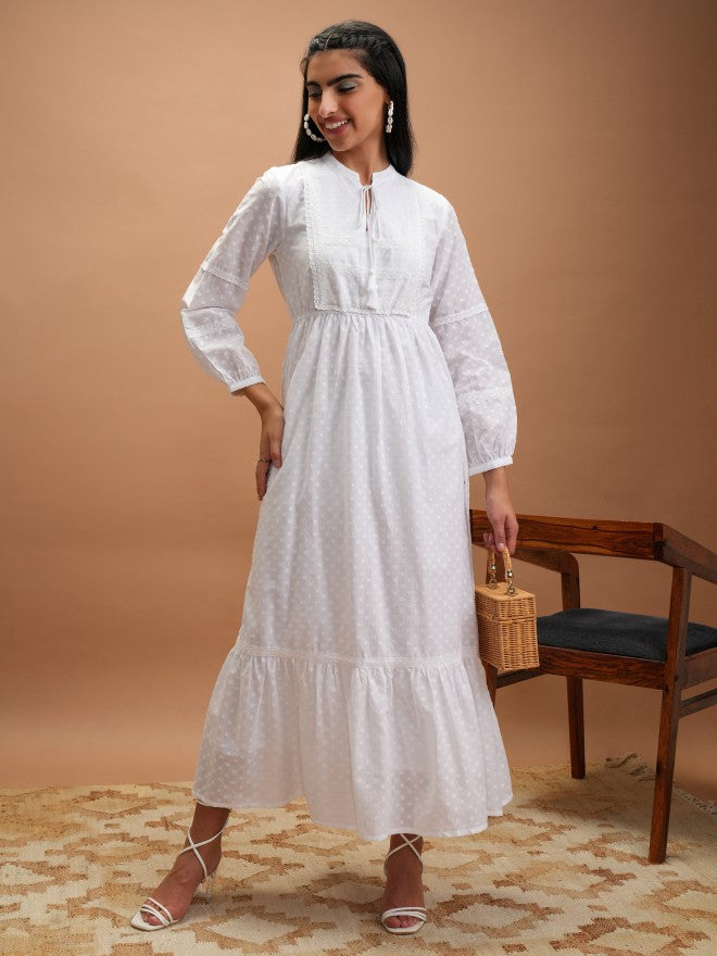 Women White Embroidered A-Line Dress