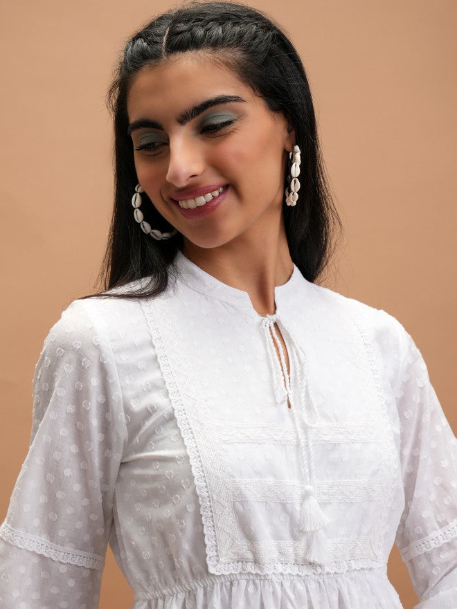 Women White Embroidered A-Line Dress