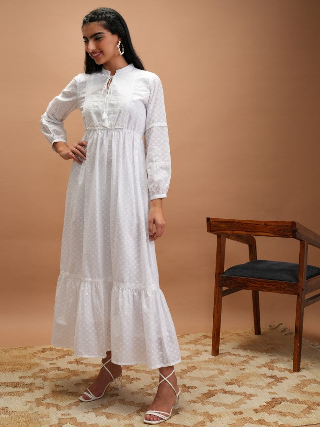 Women White Embroidered A-Line Dress