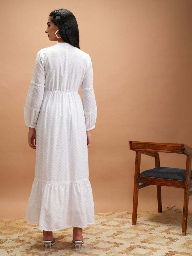 Women White Embroidered A-Line Dress