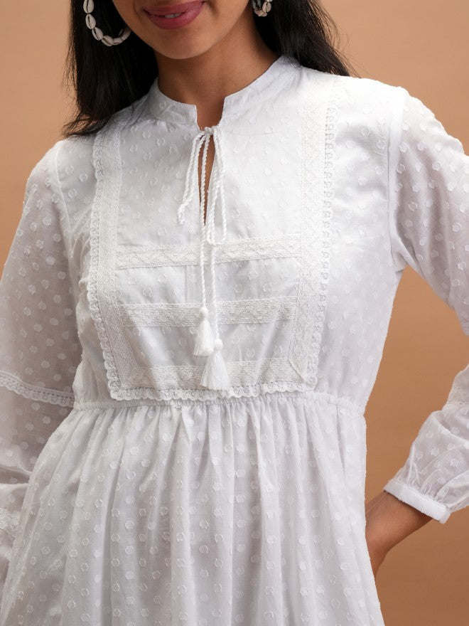 Women White Embroidered A-Line Dress