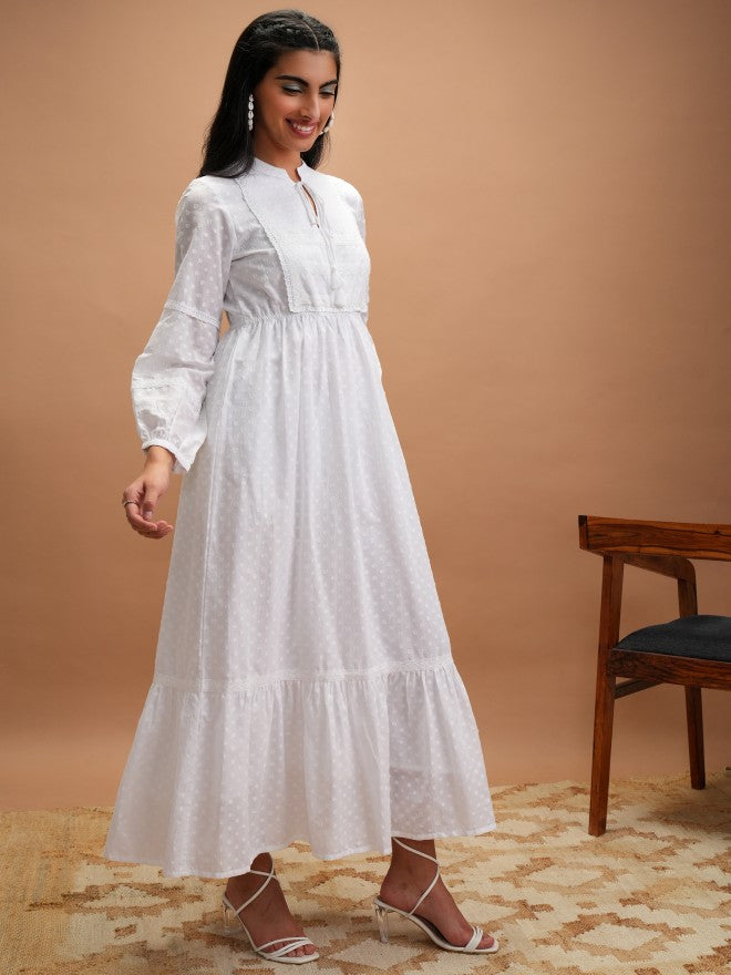 Women White Embroidered A-Line Dress