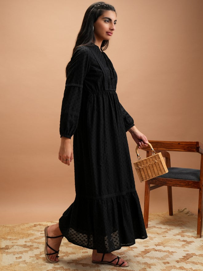 Women Black Embroidered A-Line Dress