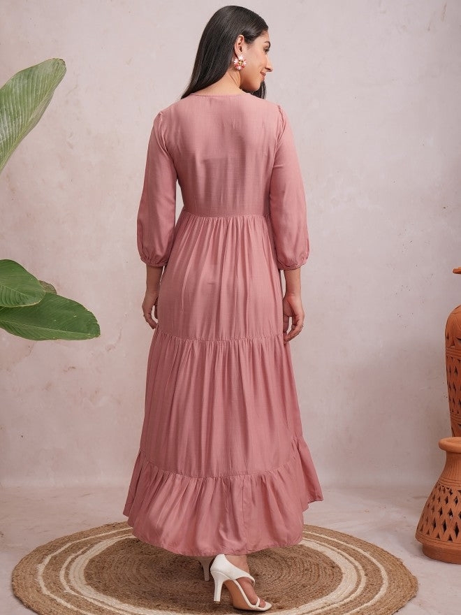 Women Rose Embroidered A-Line Dress