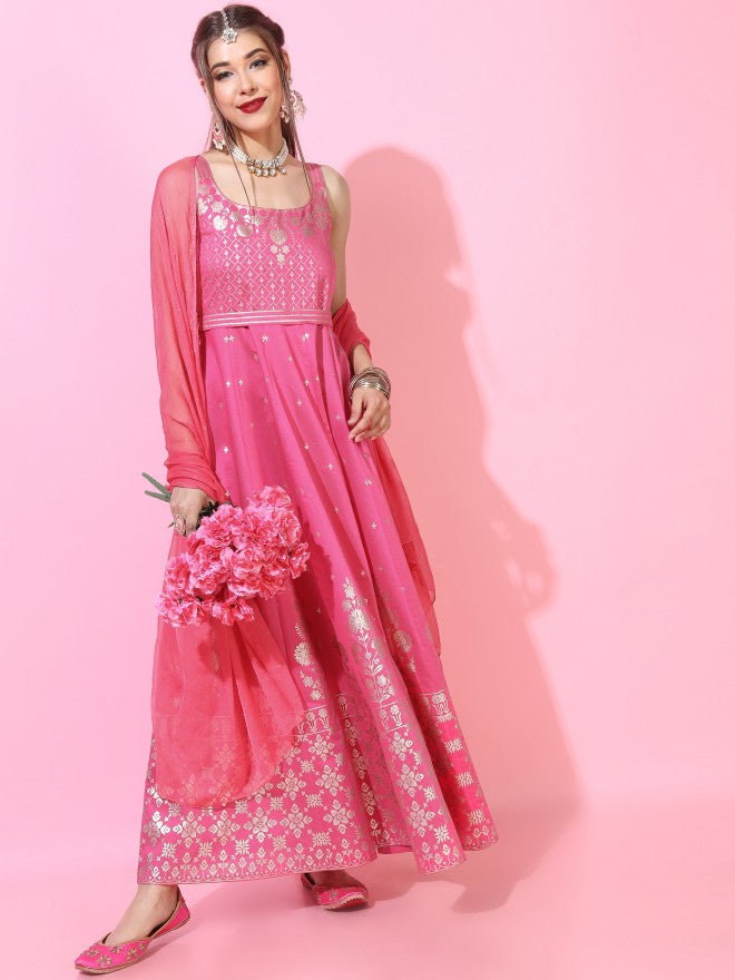 Women Pink Printed A-Line Ethnic Dress