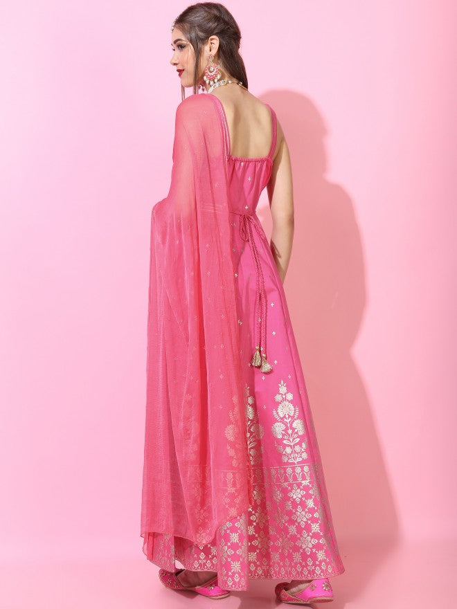 Women Pink Printed A-Line Ethnic Dress