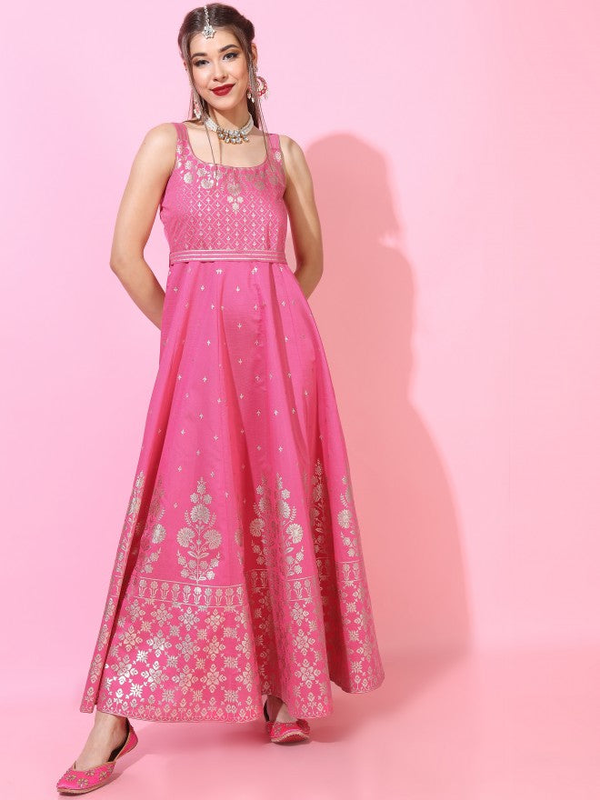 Women Pink Printed A-Line Ethnic Dress