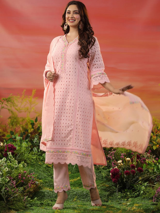 Women Pink Embroidered Kurta Set