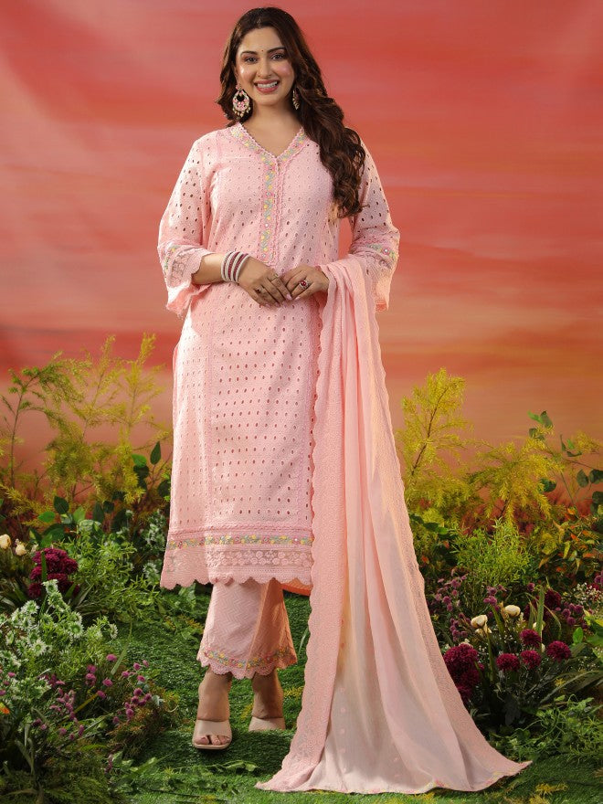 Women Pink Embroidered Kurta Set