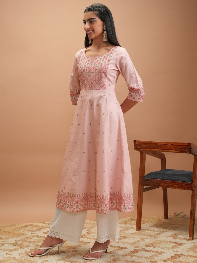 Women Pink Printed Anarkali Kurta