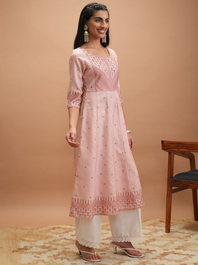 Women Pink Printed Anarkali Kurta