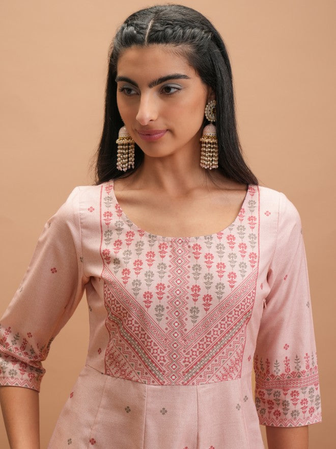 Women Pink Printed Anarkali Kurta