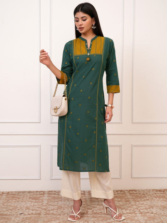 Women Green Printed Straight Kurta