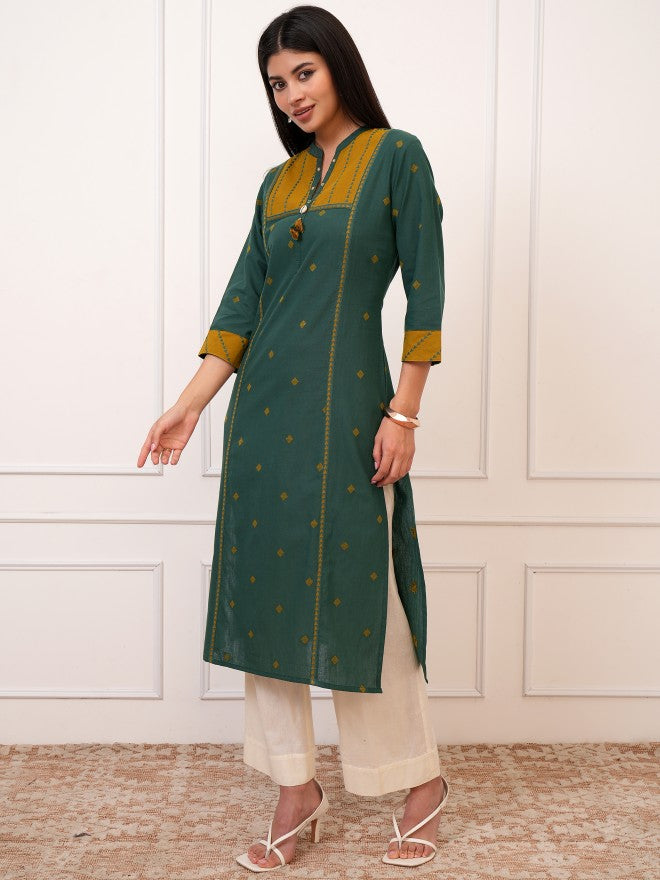 Women Green Printed Straight Kurta