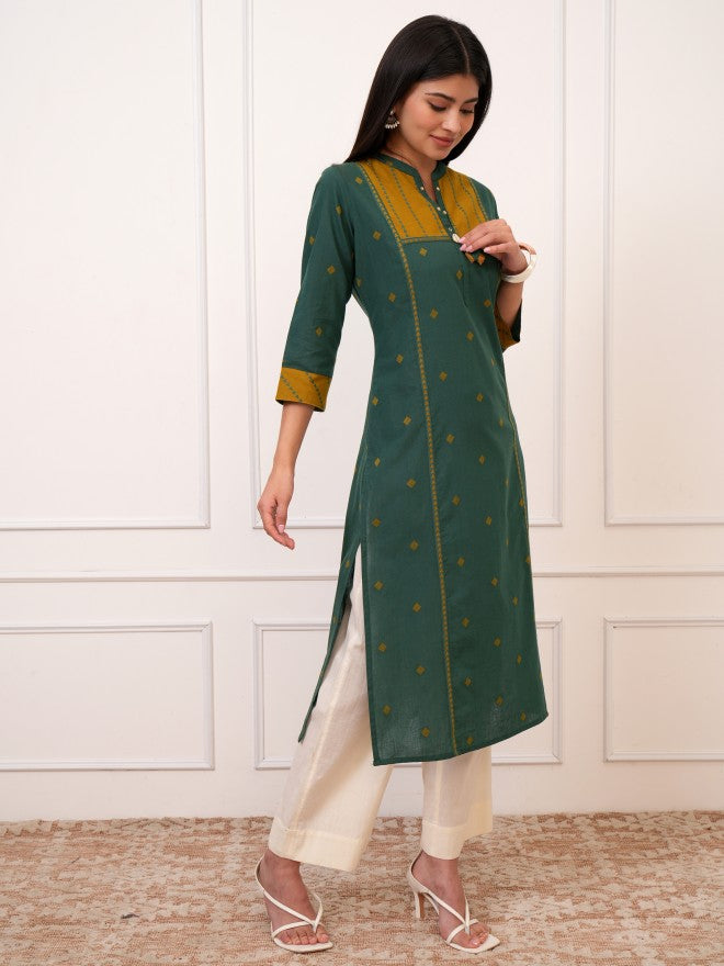 Women Green Printed Straight Kurta