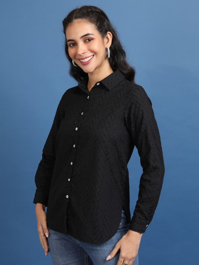 Women Black Self Design Casual Shirt