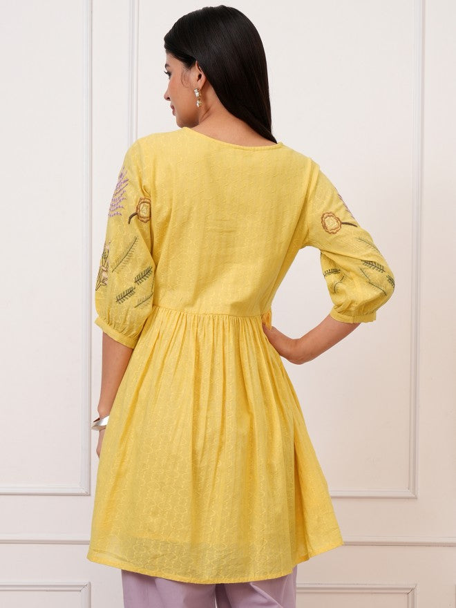 Women Yellow Embroidered Tunic