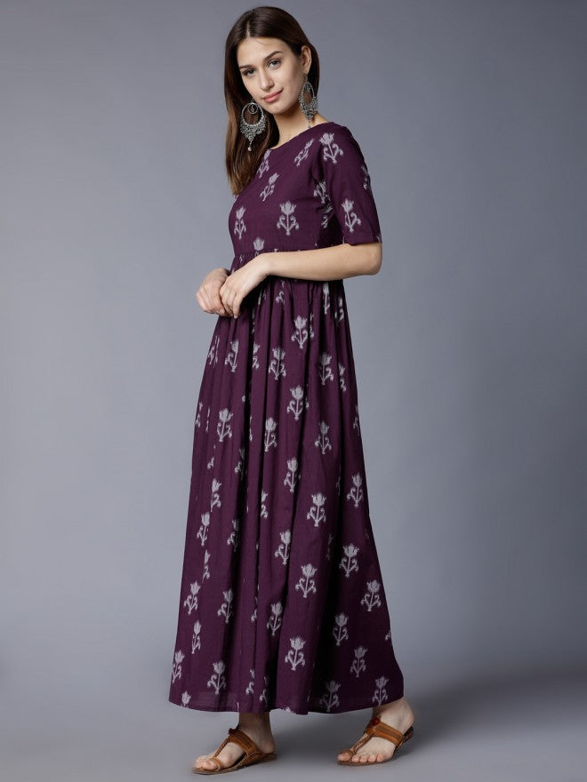 Women Purple Printed Maxi Ethnic Dress