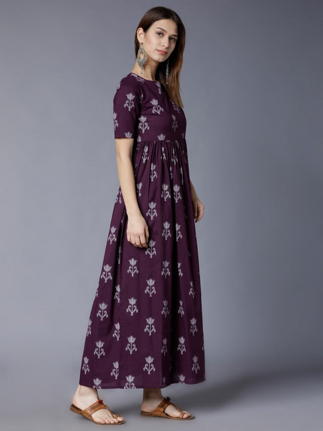 Women Purple Printed Maxi Ethnic Dress